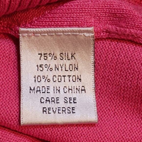 Austin Reed Top Women's Med Faint Argyle Print Long Sleeve Mock Neck Pink Silk - Picture 5 of 9